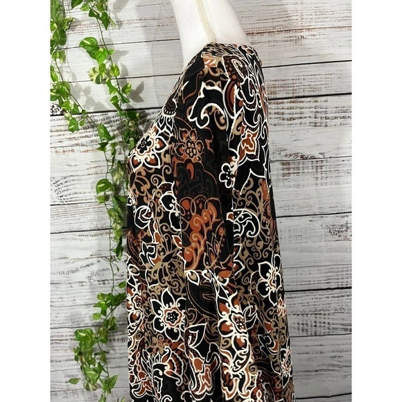 Nina Leonard Tunic Dress sz Small Black Brown Paisley Lace Boho Wedding Dinner - Picture 9 of 13